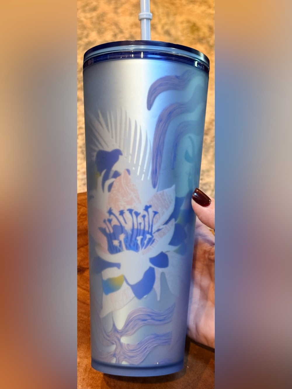Starbucks 24oz Blue Frosted Floral Siren Tumbler NWT w/ Straw Rare Aesthetic Cup